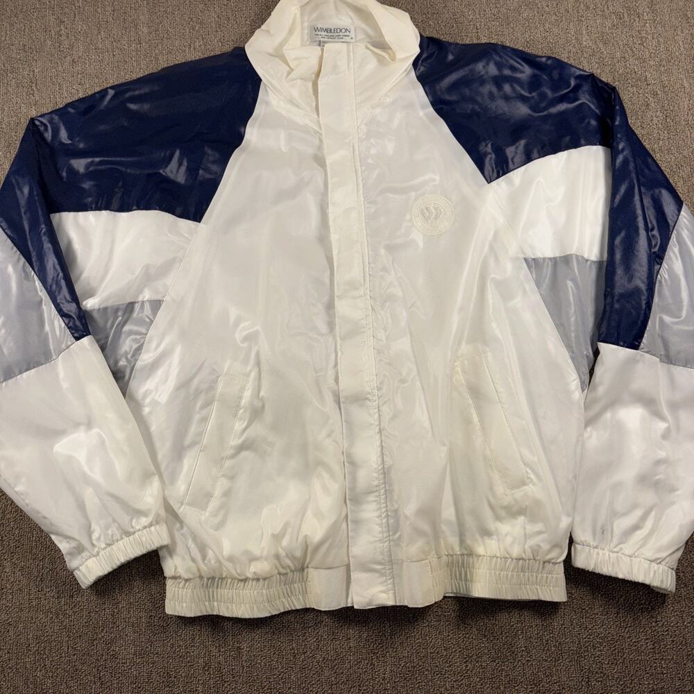 Vintage Wimbledon Windbreaker White Blue Medium Full Zip 1990s
